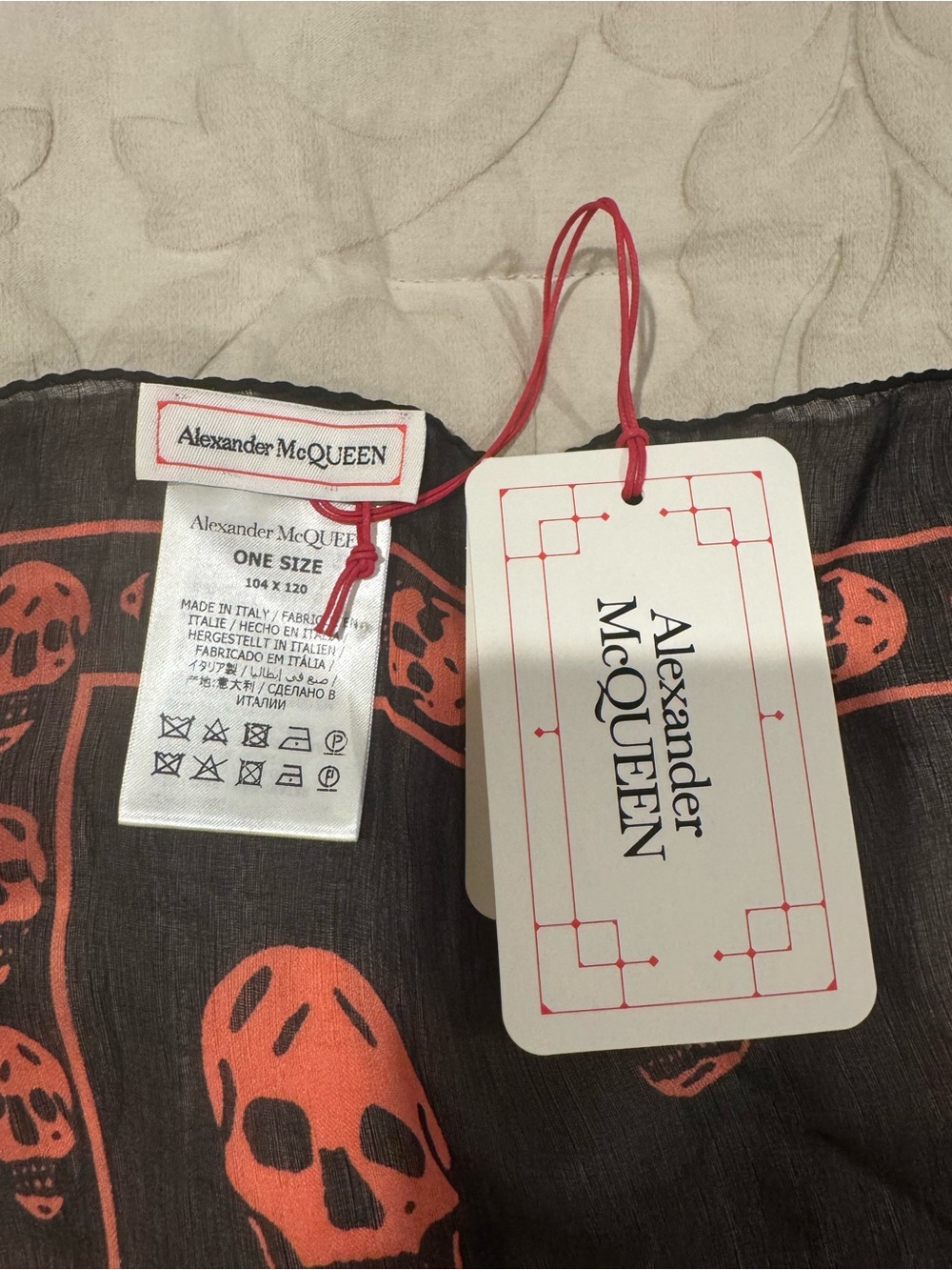 Alexander McQueen Black Scarf with Red Skull Motif